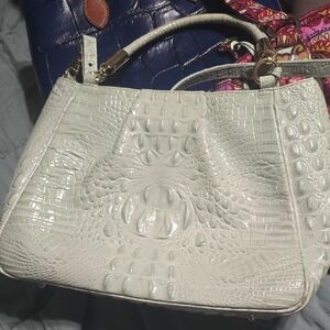 Elegant White Crocodile-Embossed Handbag